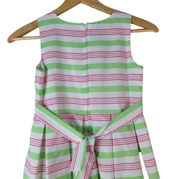 Bonnie Jean Girls Stripe Dress Pink Green SZ 10 Zip Wide Pleat Sleeveless Easter - Picture 6 of 8
